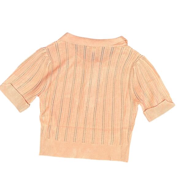 NWT For Love & Lemons Phoebe Pointelle Polo Sweater Sherbert - Picture 5 of 7